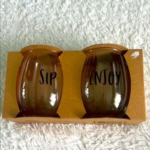 Stemless wine Glass Set with 'Sip' and 'Enjoy' Text